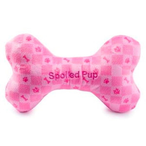 Pink Checkered Chewy Vuiton Bone Dog Toy Small