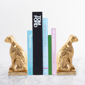 Sitting Leopard Gold Book Ends