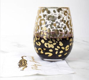 Stemless Gold Leopard Wine Glass