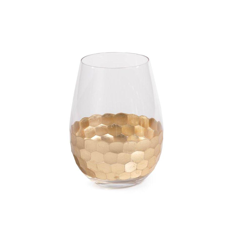 Gold Printed Stemless Wine Glass