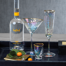 Load image into Gallery viewer, Gold Rimmed Triangular Iridescent Martini Glass
