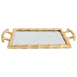 Gold Handled Bamboo Mirror Bottom Tray